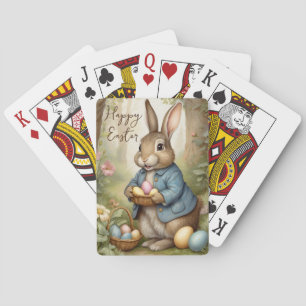 Brown Vintage Easter Bunny Holding Eggs Poker Cards