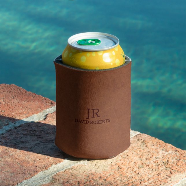 Brown Vintage Faux Leather Custom Text Can Cooler (In Situ Pool)