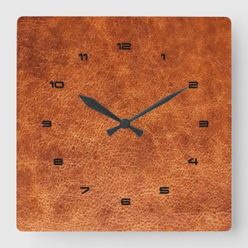 Brown Vintage Faux Leather Texture Square Wall Clock