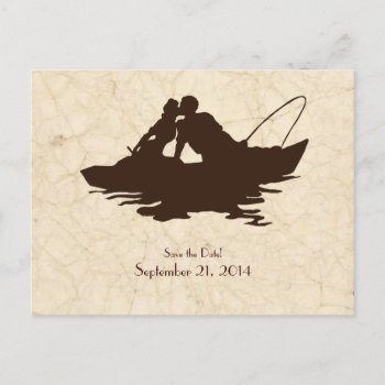 Brown Vintage Fishing Lovers Save The Date Announcement Postcard by RiverJude at Zazzle