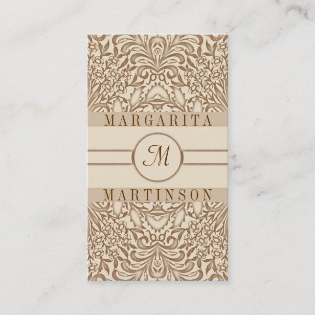 brown vintage floral chic monogram business cards (Front)