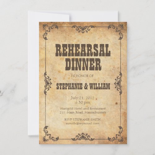 Brown Vintage Floral Rehearsal Dinner Card Personalized Announcement
