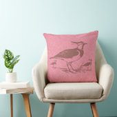 Brown Vintage Lapwing Birds Over Faux Pink Linen Throw Pillow (Chair)