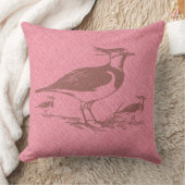 Brown Vintage Lapwing Birds Over Faux Pink Linen Throw Pillow (Blanket)