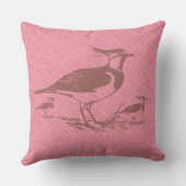 Brown Vintage Lapwing Birds Over Faux Pink Linen Throw Pillow (Back)