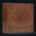 Brown vintage leather embossed horse head 3 ring binder<br><div class="desc">Very cool image of brown vintage leather texture with a vintage embossed frame and a horse-head.
Customizable photography text with the name of the photographer.</div>
