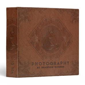 Brown vintage leather embossed horse head 3 ring binder