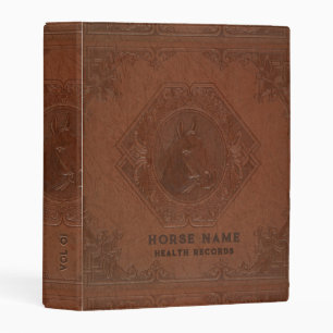 Brown vintage leather embossed horse head mini binder