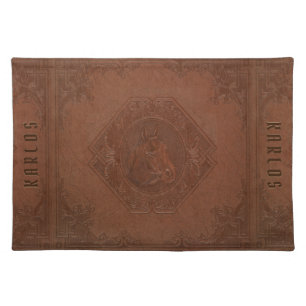 Brown vintage leather framed horse-head cloth placemat