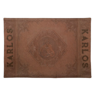 Brown vintage leather framed horse-head cloth placemat