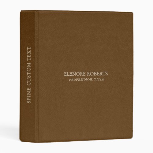 Brown Vintage Leather Texture Gold Typography Mini Binder