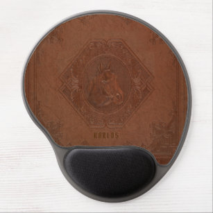 Brown vintage leather with framed horse-head gel mouse pad