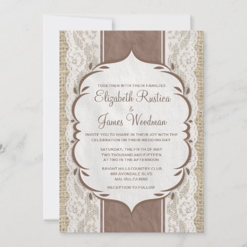 Brown Vintage Linen Burlap Wedding Invitations