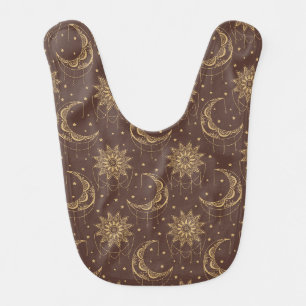 Brown vintage moon ornamental pattern baby bib