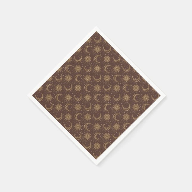Brown vintage moon ornamental pattern napkins (Corner)