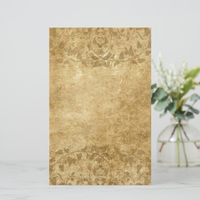 Brown Vintage paper parchment and vines Stationery (Standing Front)