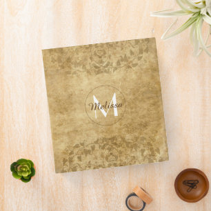 Brown Vintage paper parchment vines Monogram 3 Ring Binder