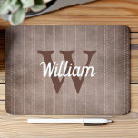 Brown Vintage Pinstripe Retro Monogram Mouse Pad<br><div class="desc">This design features a vintage pinstripe pattern in shades of cinnamon brown. Personalize it with your monogram initial in brown and your name in white retro script.</div>