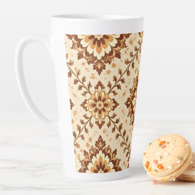 Brown vintage shabby pattern latte mug (In Situ)