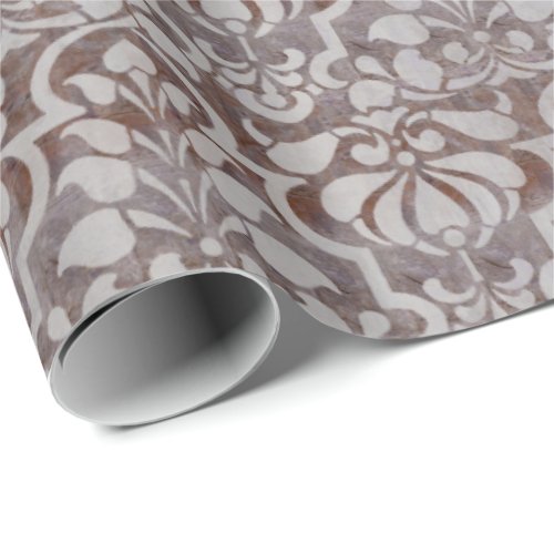 Brown Vintage Victorian Damask Seamless Pattern  Wrapping Paper