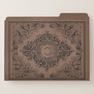 Brown Vintage Victorian Wicca Moons Skulls File Folder