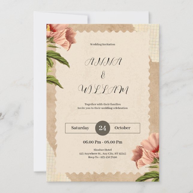 Brown Vintage Wedding Invitation (Front)