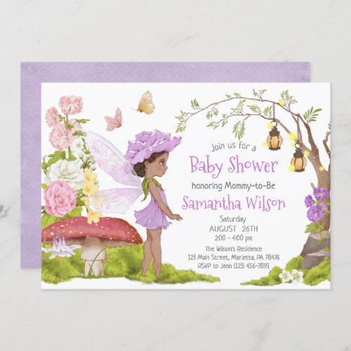 Brown Violet Fairy Floral Baby Shower Invitation