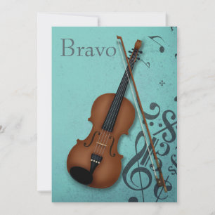Brown Violin & Bow Haute Bohème Turquoise Custom Thank You Card