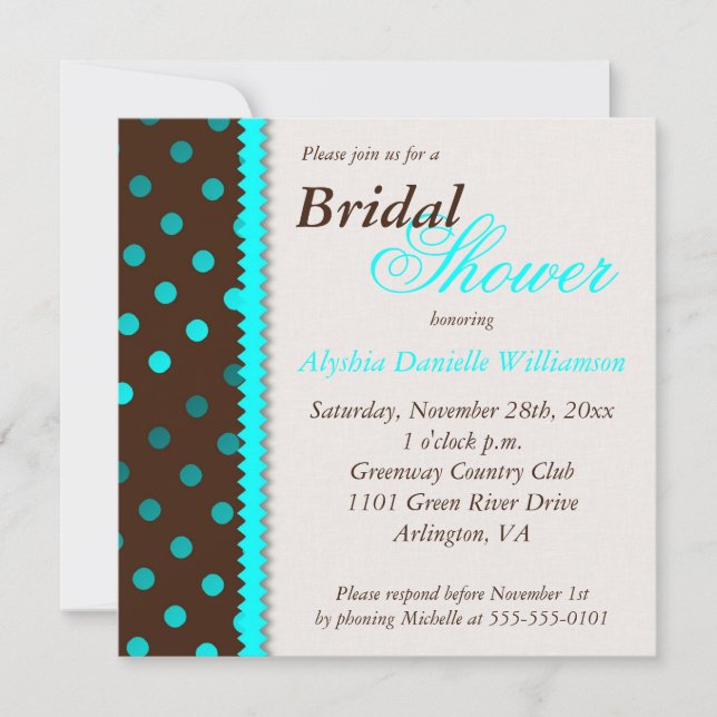 Brown w/Turquoise Dots Bridal Shower Invitation (Front)