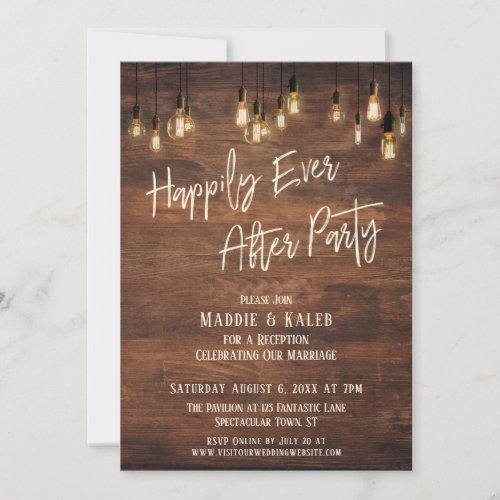 Brown Wall Edison Lights Happily Ever After Party Invitation