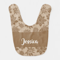 Brown water flowers silhouette baby bib