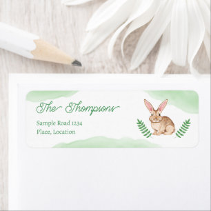 Brown Watercolor Bunny Rabbit With Green Spring Label