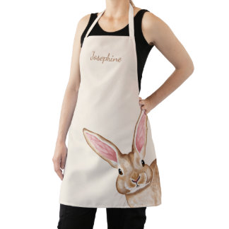 Brown Watercolor Bunny With Big Ears Cute Easter Apron