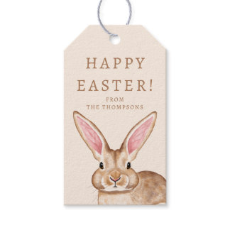 Brown Watercolor Bunny With Big Ears Cute Easter Gift Tags