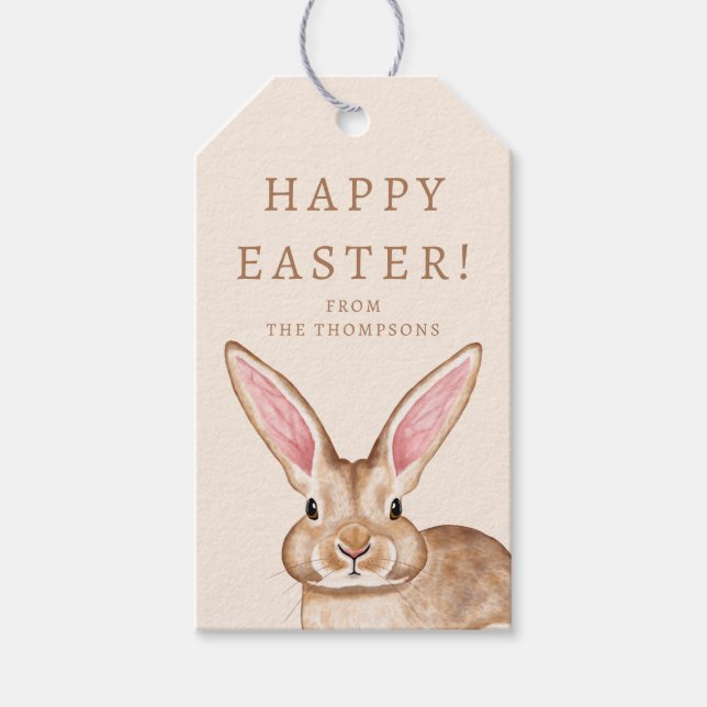 Brown Watercolor Bunny With Big Ears Cute Easter Gift Tags (Front)