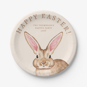 Brown Watercolor Bunny With Big Ears Cute Easter Paper Plates