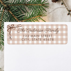 Brown Watercolor Gingham Return Address Label