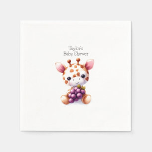 Brown Watercolor Giraffe Minimalist Baby Shower Napkins