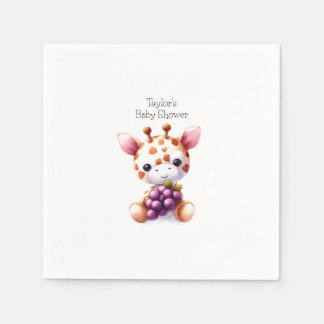 Brown Watercolor Giraffe Minimalist Baby Shower Napkins