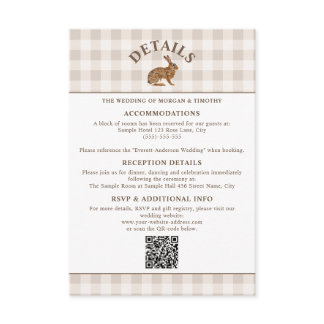 Brown Watercolor Hare On Beige Gingham Rustic Enclosure Card