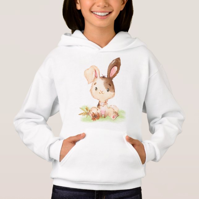 Brown Watercolor Little Bunny Hoodie (Front)
