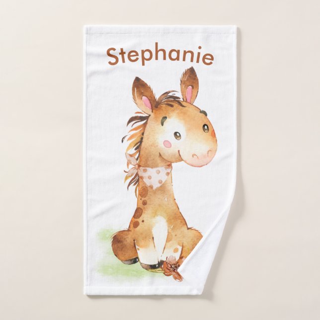 Brown Watercolor Little Horse Bath Towel Set (Hand Towel)