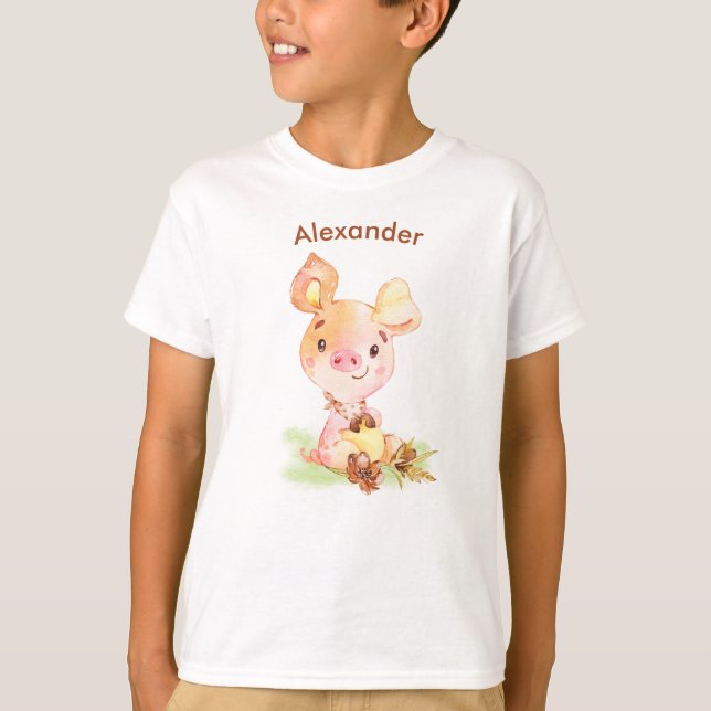 Brown Watercolor Little Piggy T-Shirt (Front)