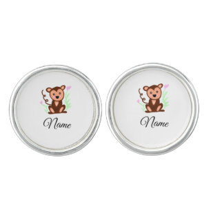 brown watercolor monkey animal add name text cufflinks