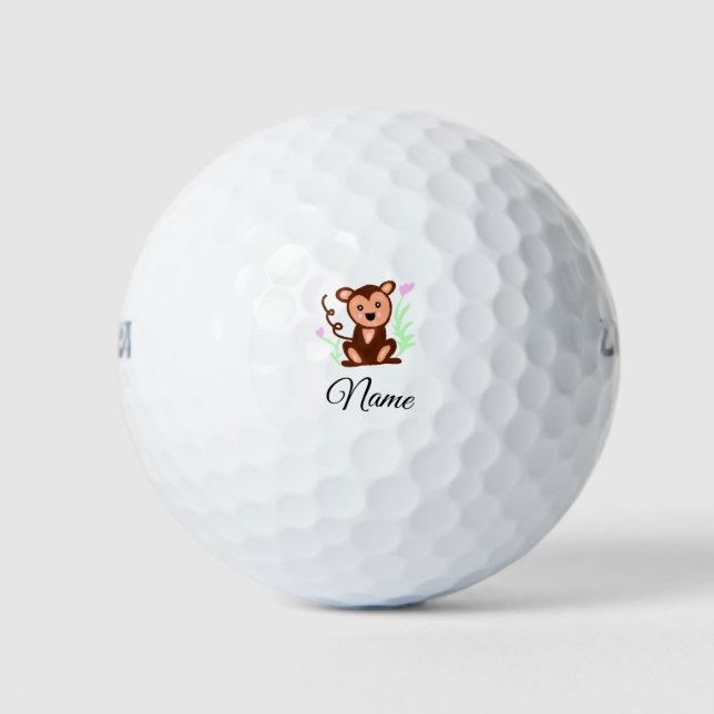 brown watercolor monkey animal add name text golf balls (Front)