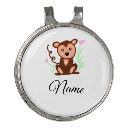 brown watercolor monkey animal add name text golf hat clip