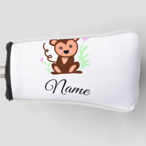 brown watercolor monkey animal add name text golf head cover