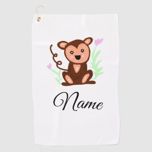 brown watercolor monkey animal add name text golf towel