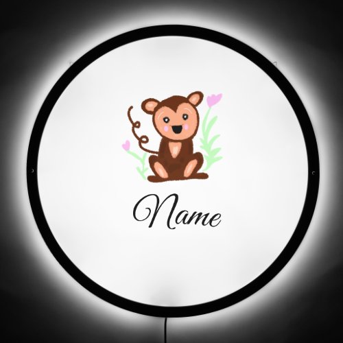 brown watercolor monkey animal add name text LED sign
