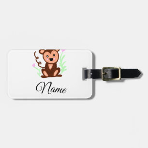 brown watercolor monkey animal add name text luggage tag